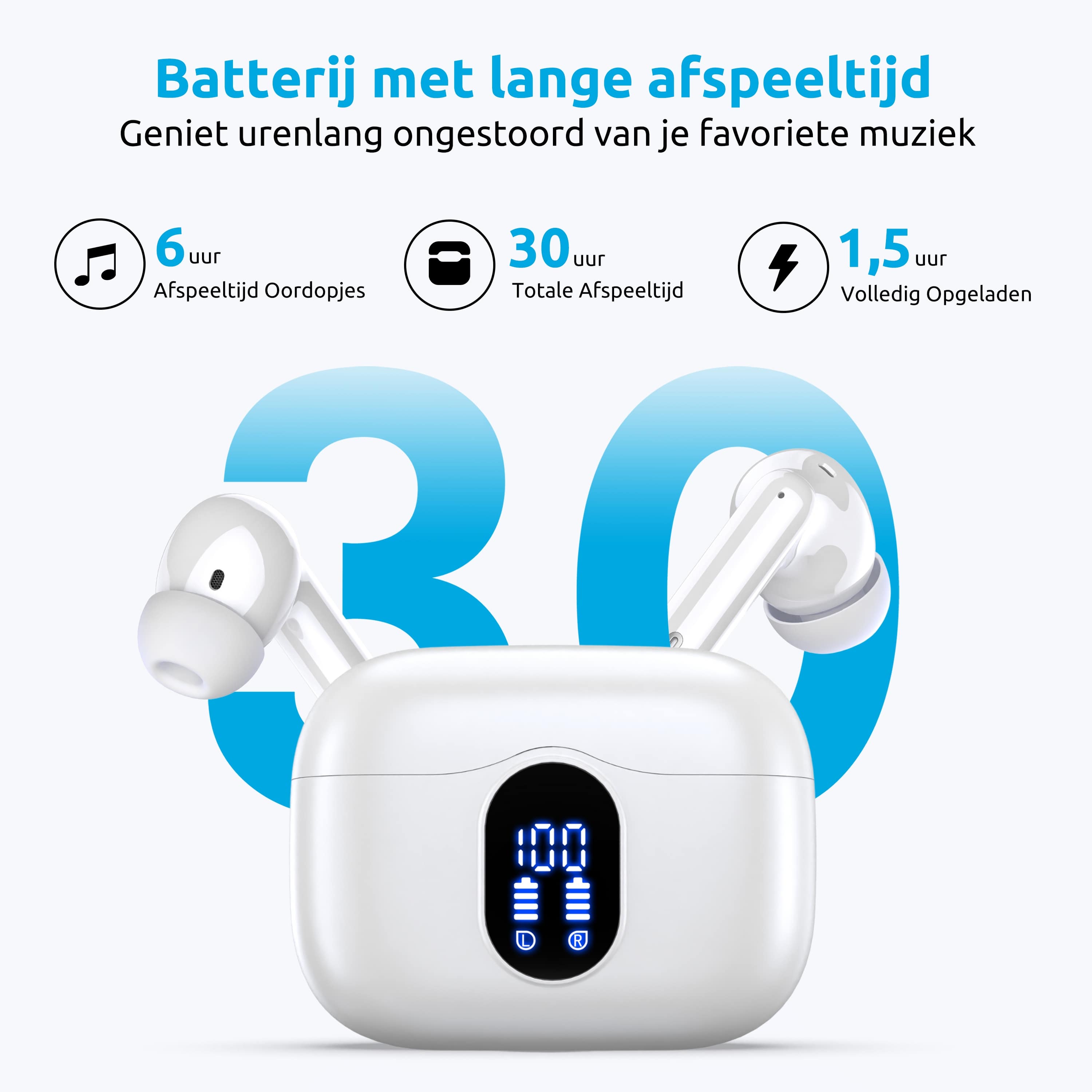 draadloze oordopjes afspeeltijd