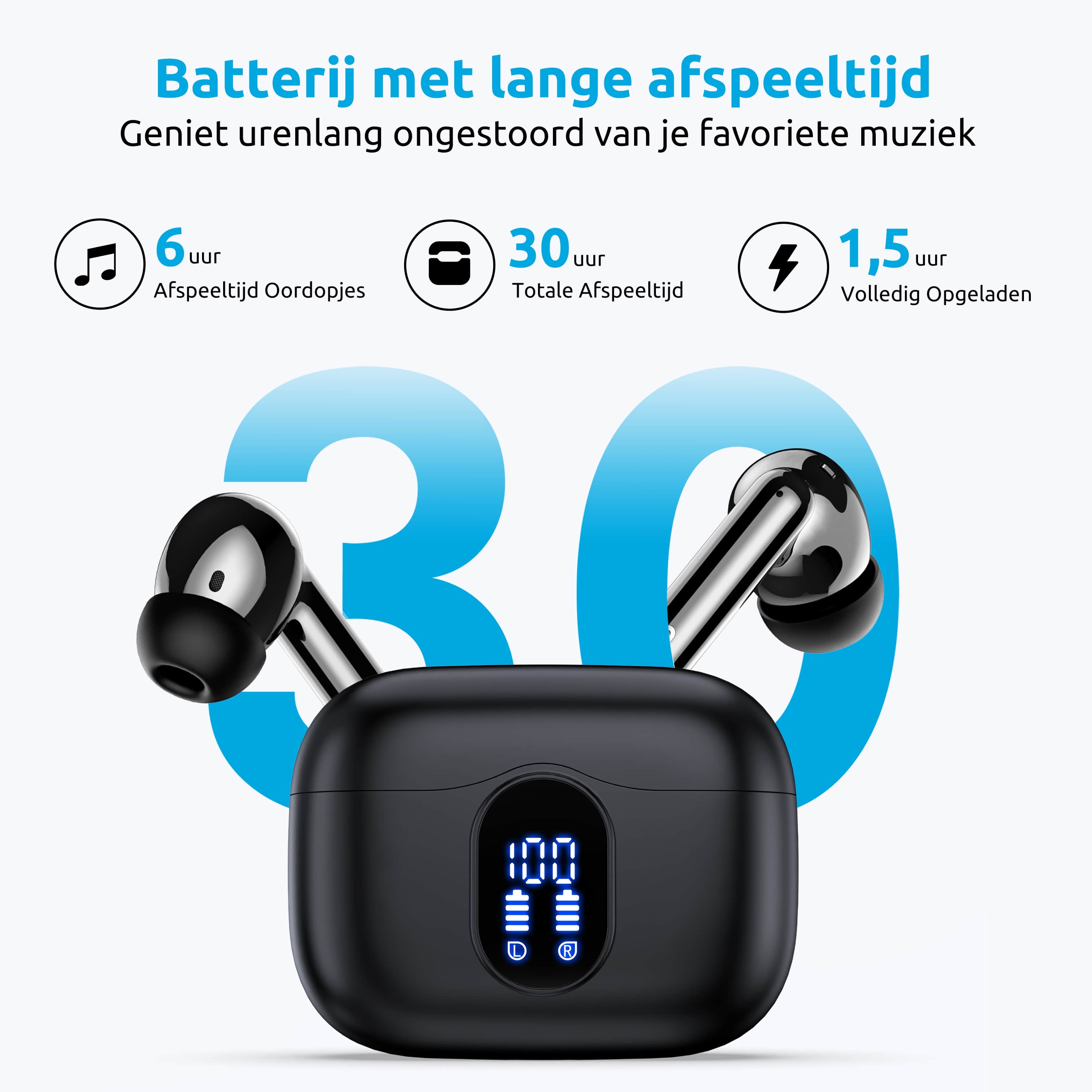 draadloze oordopjes afspeeltijd